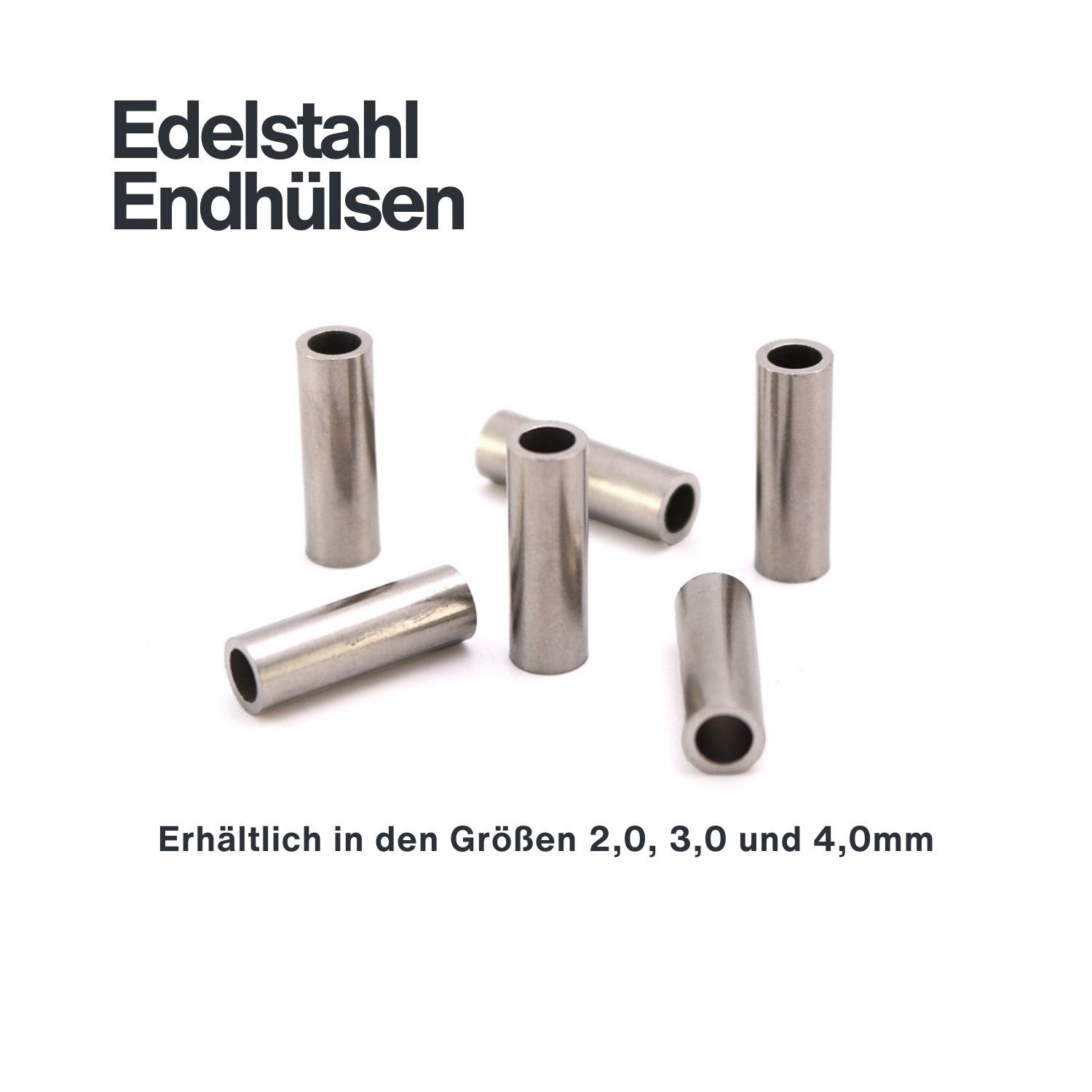 Edelstahl Endhülse / Stophülse für 2,0 - 4,0mm Drahtseil Edelstahl Endhülse / Stophülse für 2,0 - 4,0mm Drahtseil