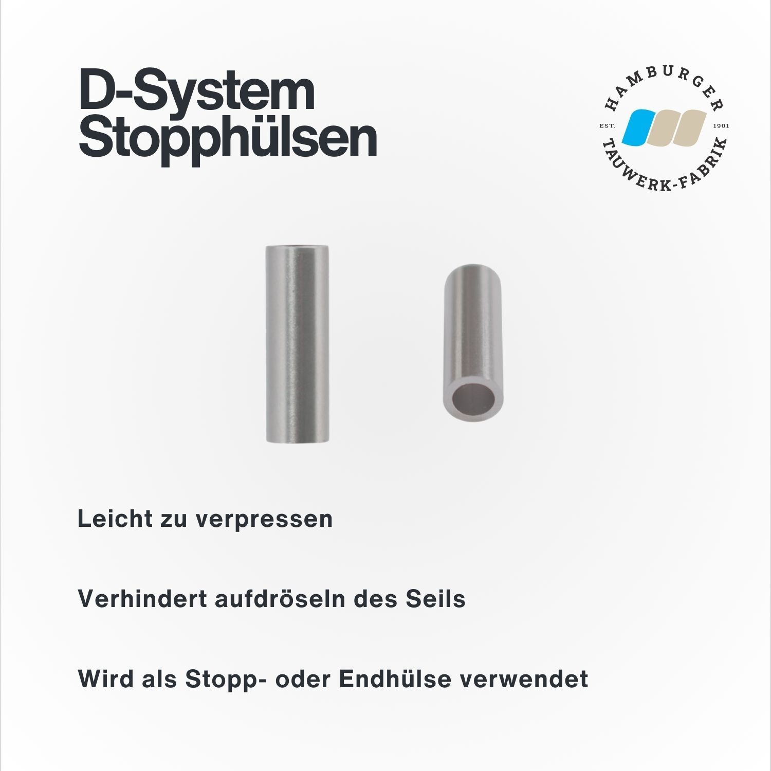 D-System Stophülsen / Rund-Pressklemmen aus Kupfer für 2,0 - 5mm Drahtseil
