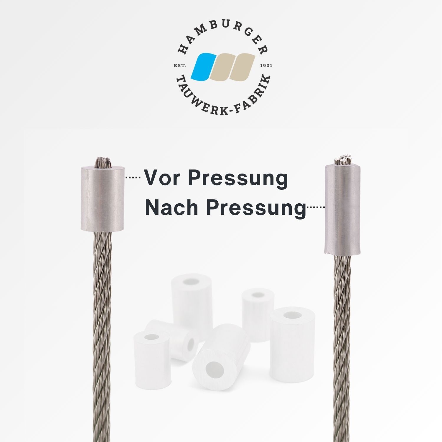 Aluminium Rund-Pressklemmen für 1,5 - 10mm Drahtseil Aluminium Rund-Pressklemmen für 1,5 - 10mm Drahtseil