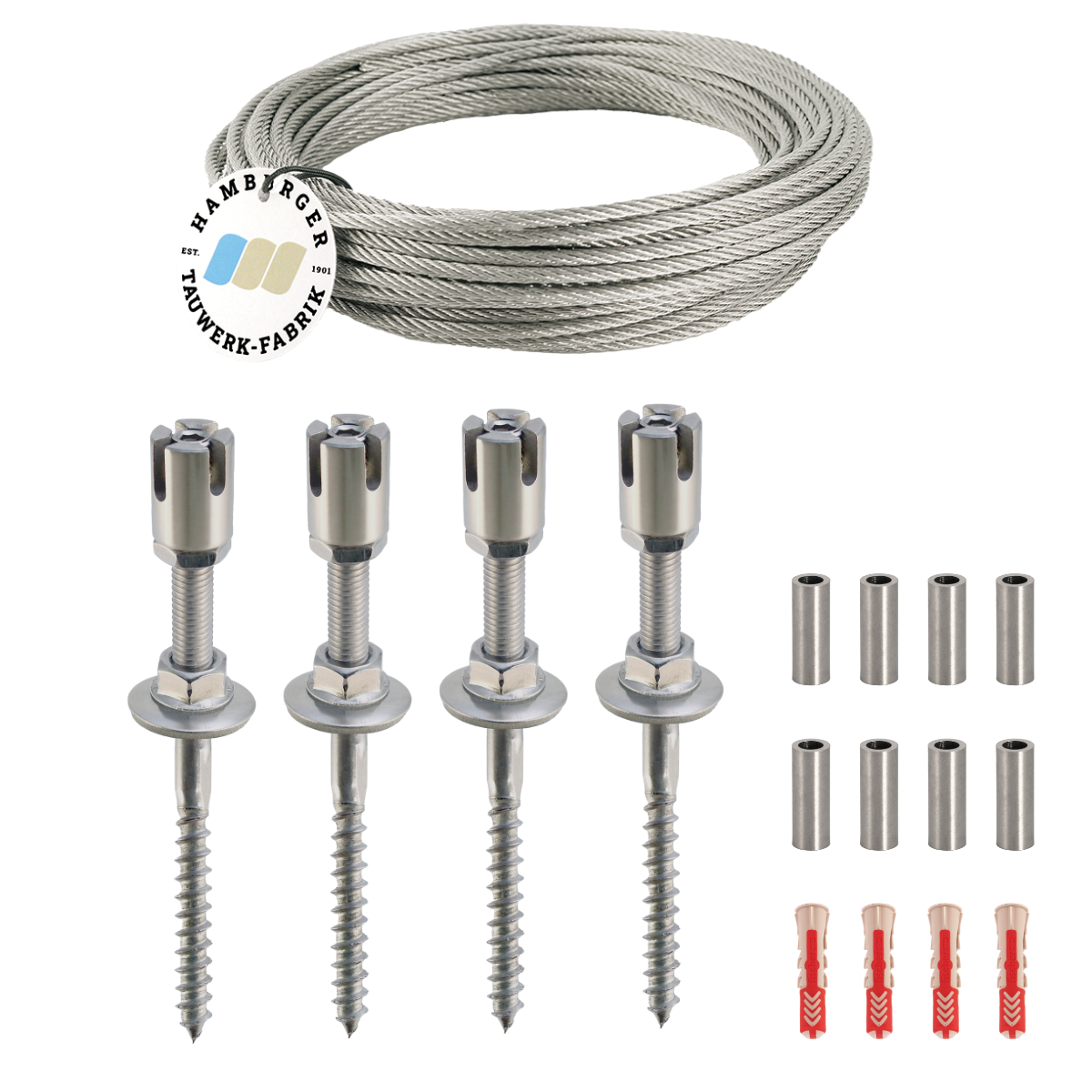 Ranksystem 50mm Bausatz / 4 Wandhalter / 10m Drahtseil Ranksystem 50mm Bausatz / 4 Wandhalter / 10m Drahtseil