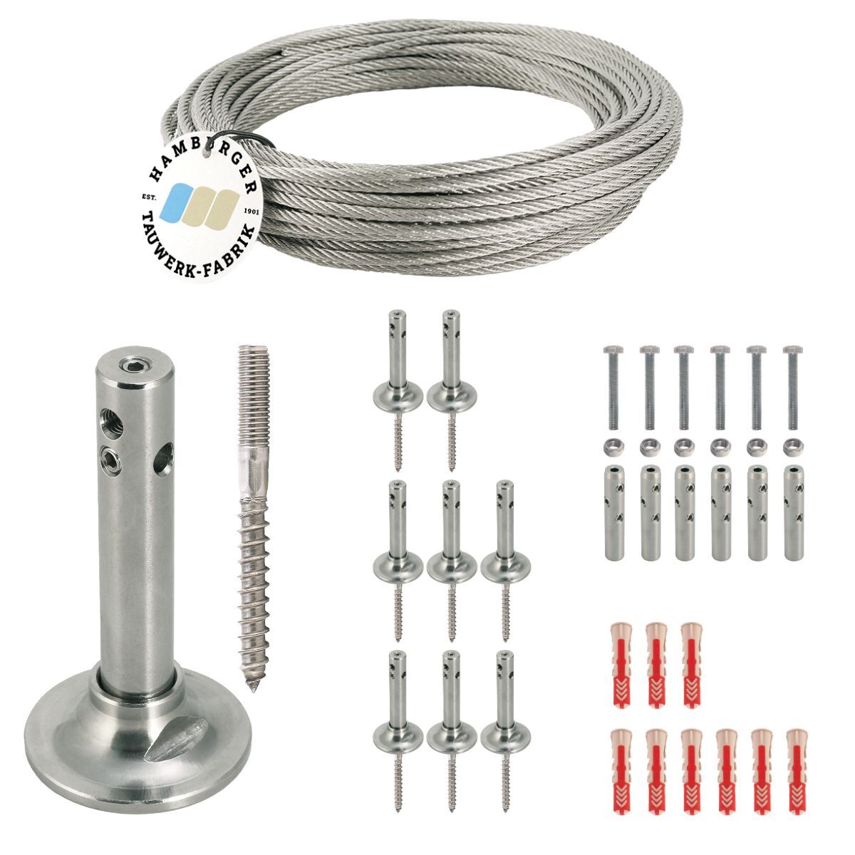 Ranksystem Exklusive 88mm / 9 Wandhalter / 11m Drahtseil Ranksystem Exklusive 88mm / 9 Wandhalter / 11m Drahtseil