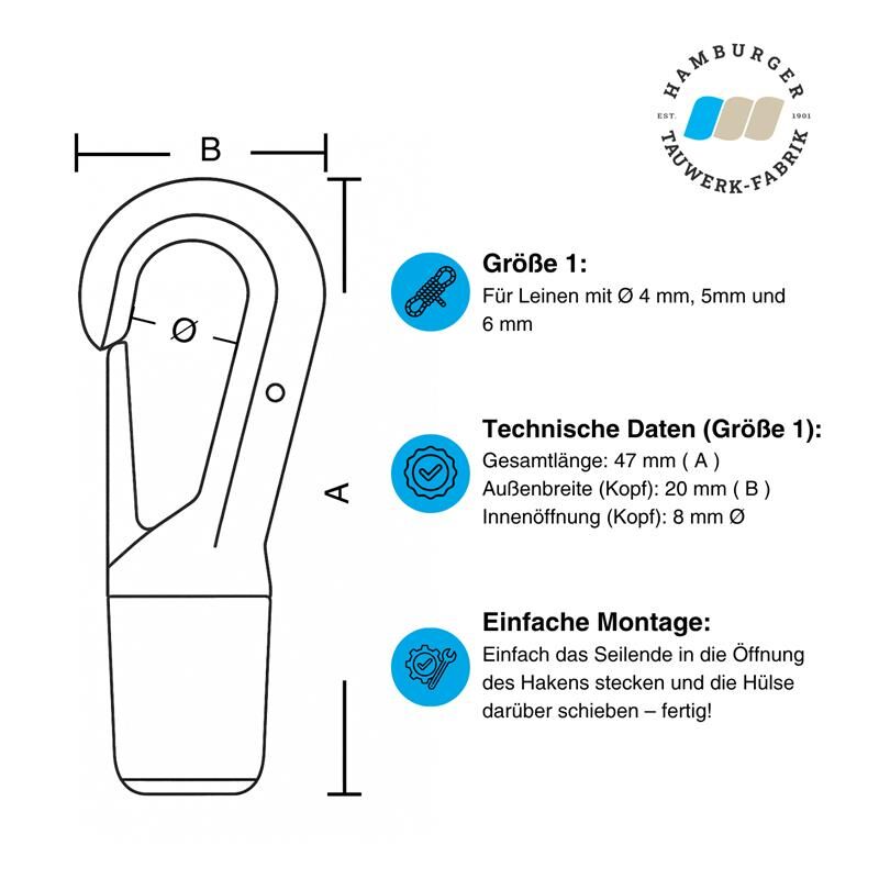 Plastic Hook for 4-6mm Rubber Rope / Pack of 10 | Hamburger Tauwerk Fabrik – Top Quality since 1901. Shop now