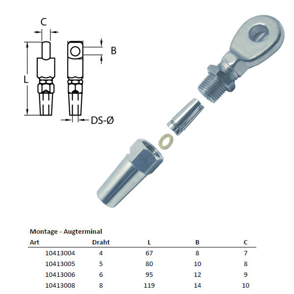 Montage - Augterminal für 8,0mm Drahtseil aus der Hamburger Tauwerk Fabrik - Est. 1901 ✓ Made in Germany ✓ Top Qualität ➤ Jetzt kaufen!