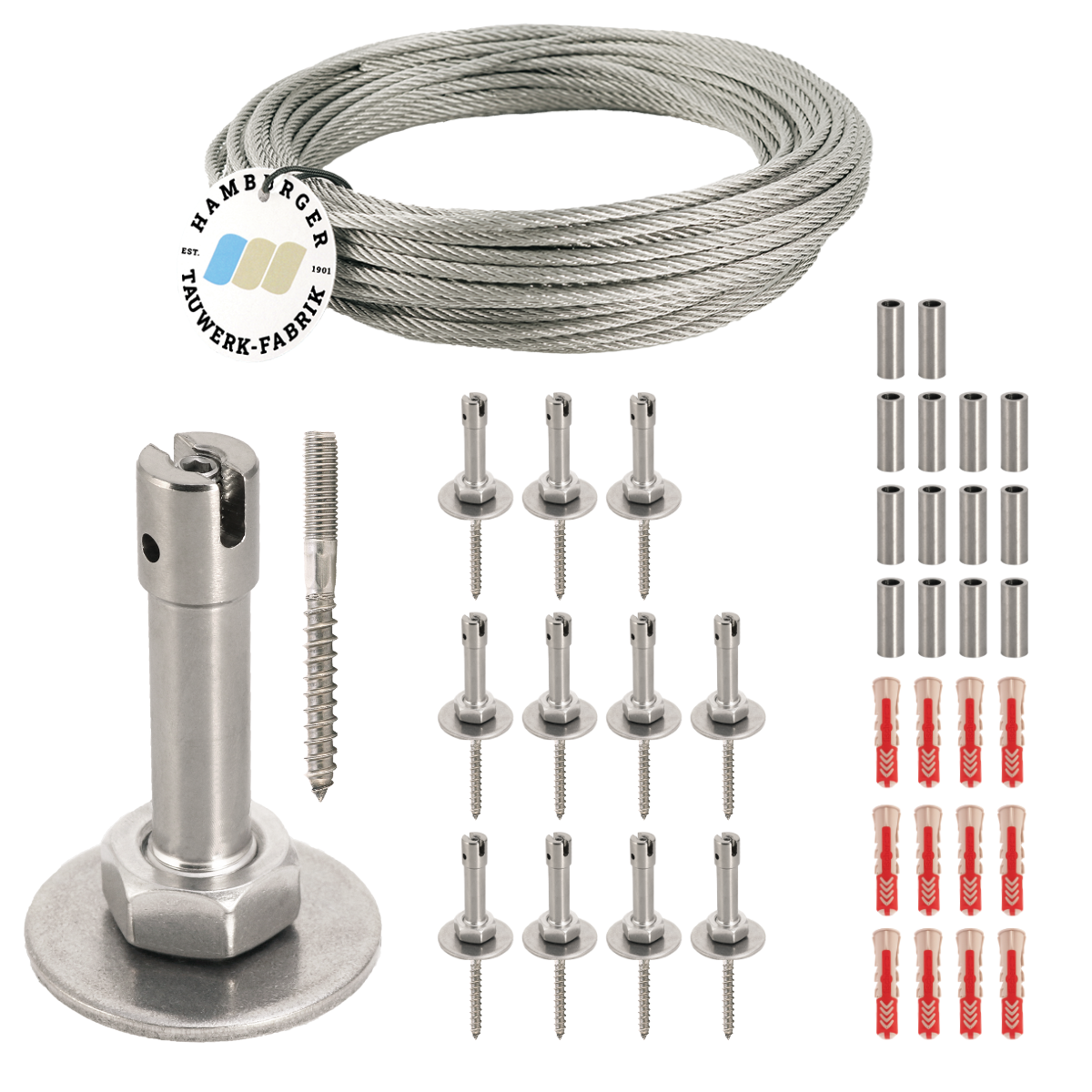 Ranksystem 58mm Bausatz / 12 Wandhalter / 22,5m Drahtseil Ranksystem 58mm Bausatz / 12 Wandhalter / 22,5m Drahtseil