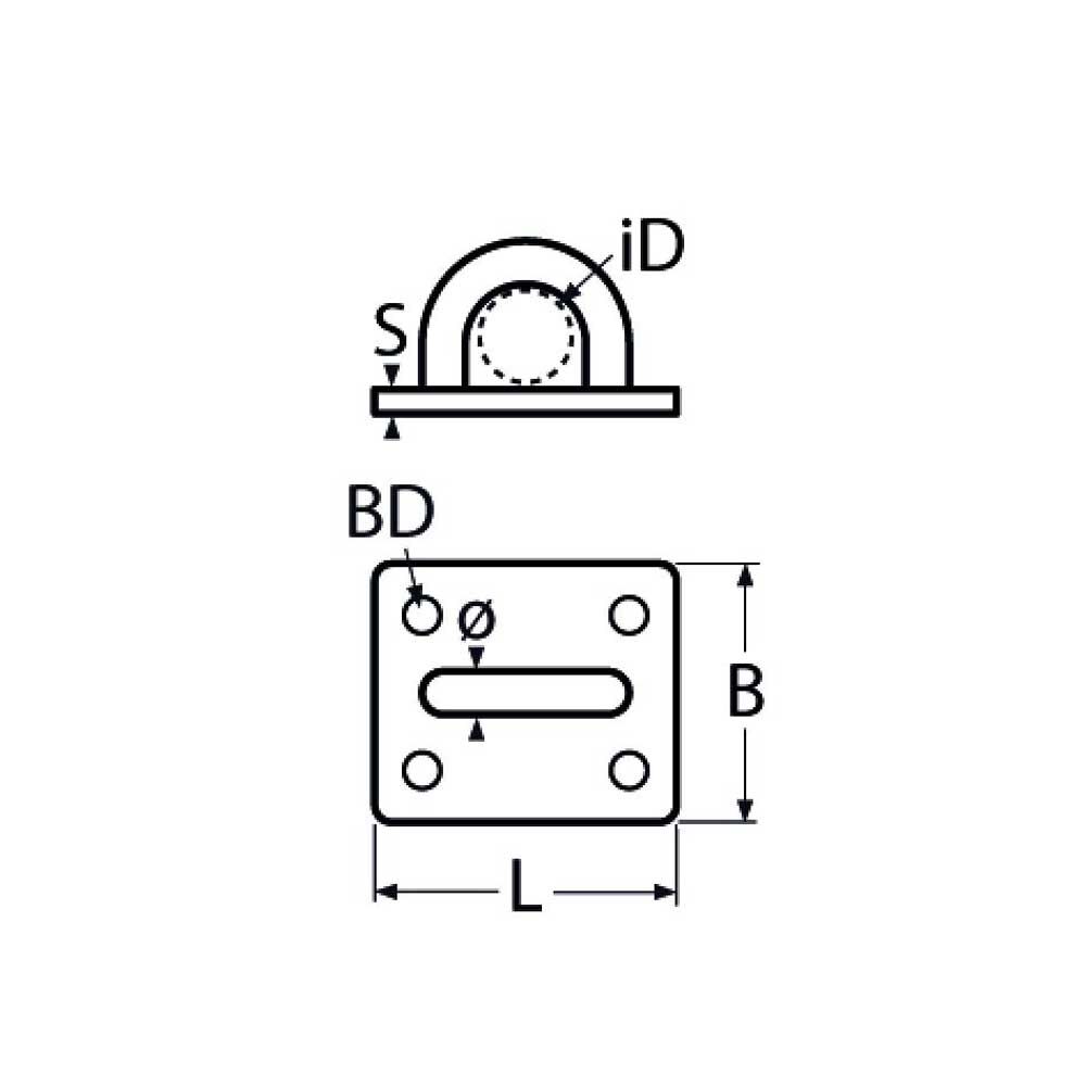 TZWandaugemitGrundplatteeckig Wandauge mit Grundplatte eckig 5,0 - 10mm Bügel, Edelstahl A2 - AISI 304