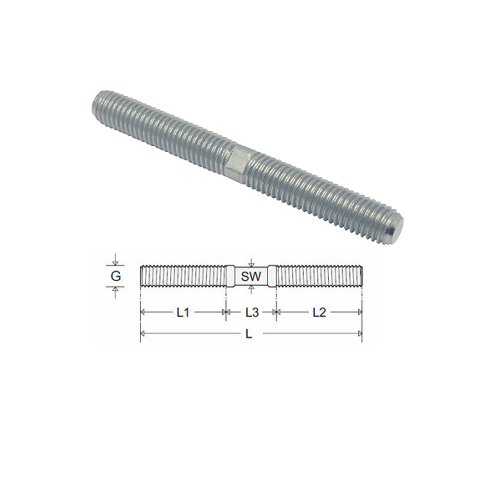 Gewindestück mit Rechts - Linksgewinde / M5-M12 / Edelstahl V4A Gewindestück mit Rechts - Linksgewinde / M5-M12 / Edelstahl V4A