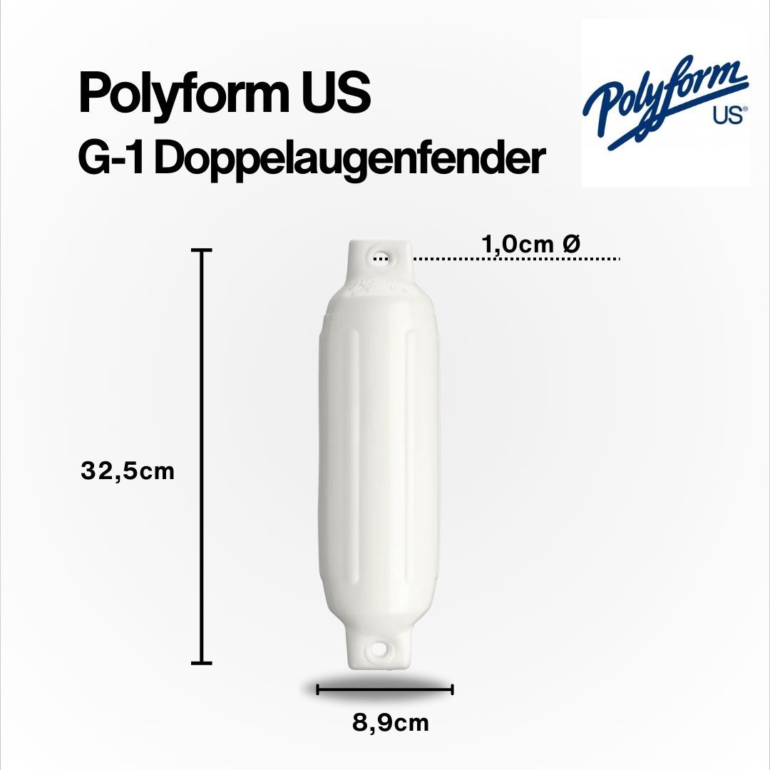 Polyform US Fender Typ G1 / 325mm x 89mm / Weiß aus der Hamburger Tauwerk Fabrik - Est. 1901 ✓ Made in Germany ✓ Top Qualität ➤ Jetzt kaufen!