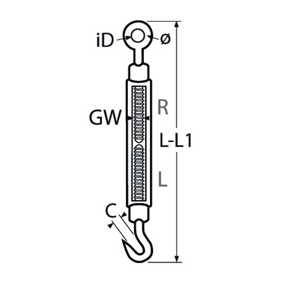 Spannschraube Edelstahl - Haken-Öse, PVD Schwarz, M5 - M10