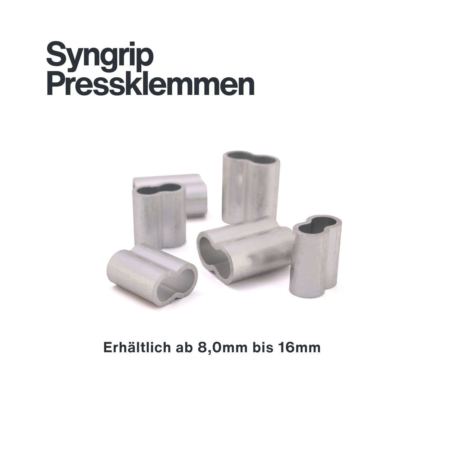 SYNGRIP Pressklemmen für Faserseile – hochwertige Aluminiumklemmen für sichere Seilendverbindungen SYNGRIP Pressklemmen für Faserseile – hochwertige Aluminiumklemmen für sichere Seilendverbindungen