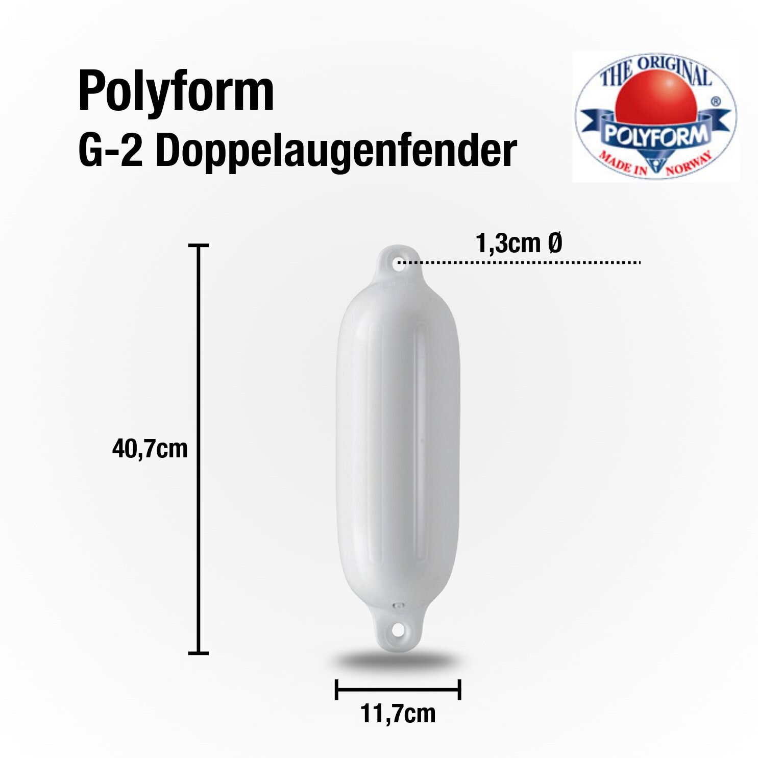Polyform Fender Typ G2 / 407mm x 117mm / Weiß | Hamburger Tauwerk Fabrik – Beste Qualität seit 1901. Jetzt online kaufen