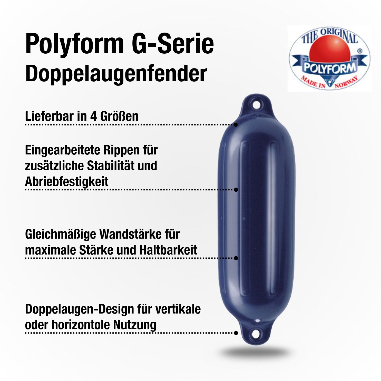 Polyform Fender Typ G5 / 705mm x 215mm / Blau | Hamburger Tauwerk Fabrik – Beste Qualität seit 1901. Jetzt online kaufen