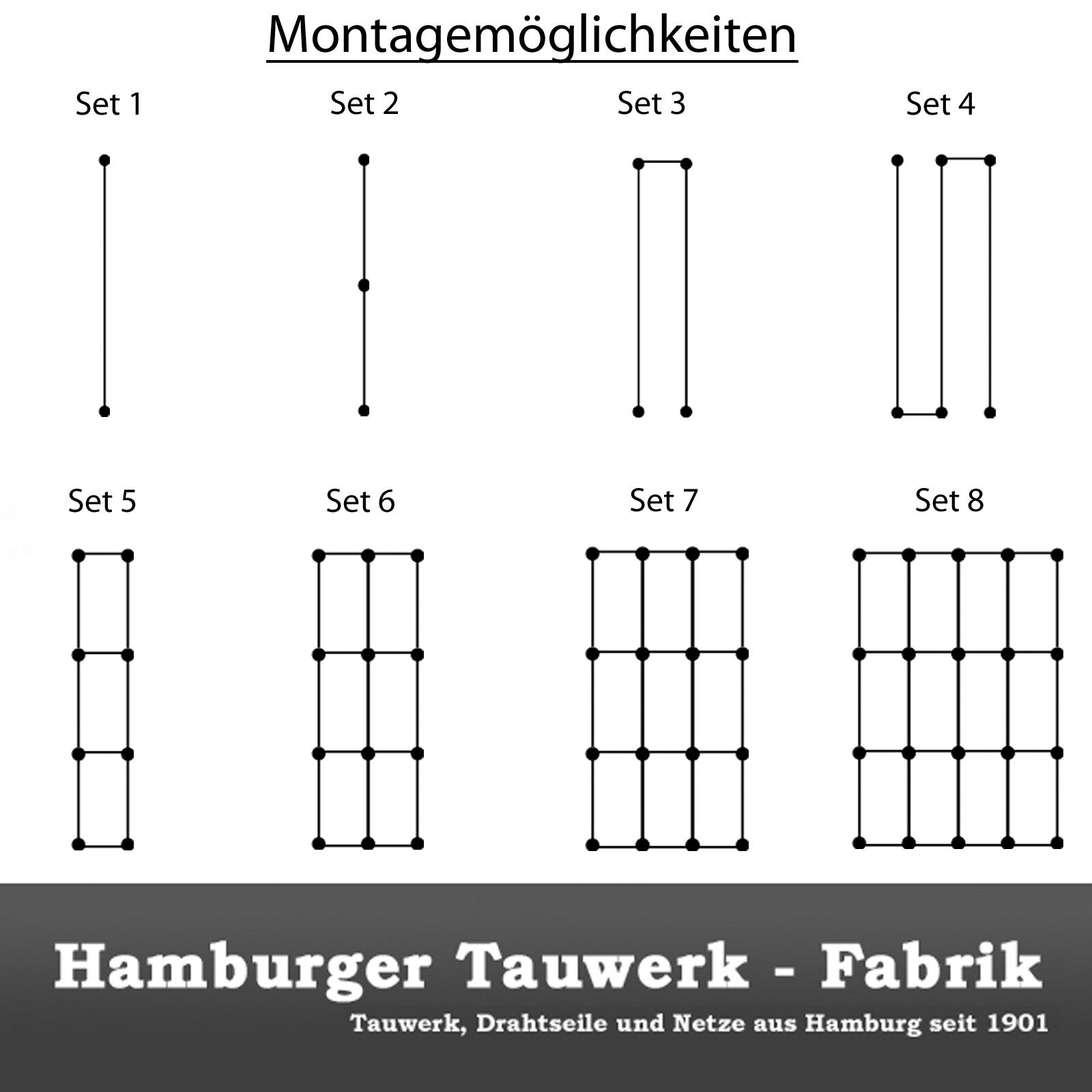 Ranksystem 58mm Bausatz / 16 Wandhalter / 28,5m Drahtseil Ranksystem 58mm Bausatz / 16 Wandhalter / 28,5m Drahtseil