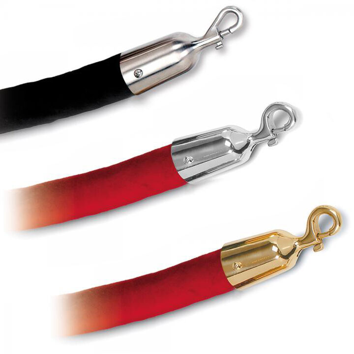 Absperrseil mit Samtüberzug und Karabiner in 40mm / Länge 1,50mtr. Absperrseil mit Samtüberzug und Karabiner in 40mm / Länge 1,50mtr.