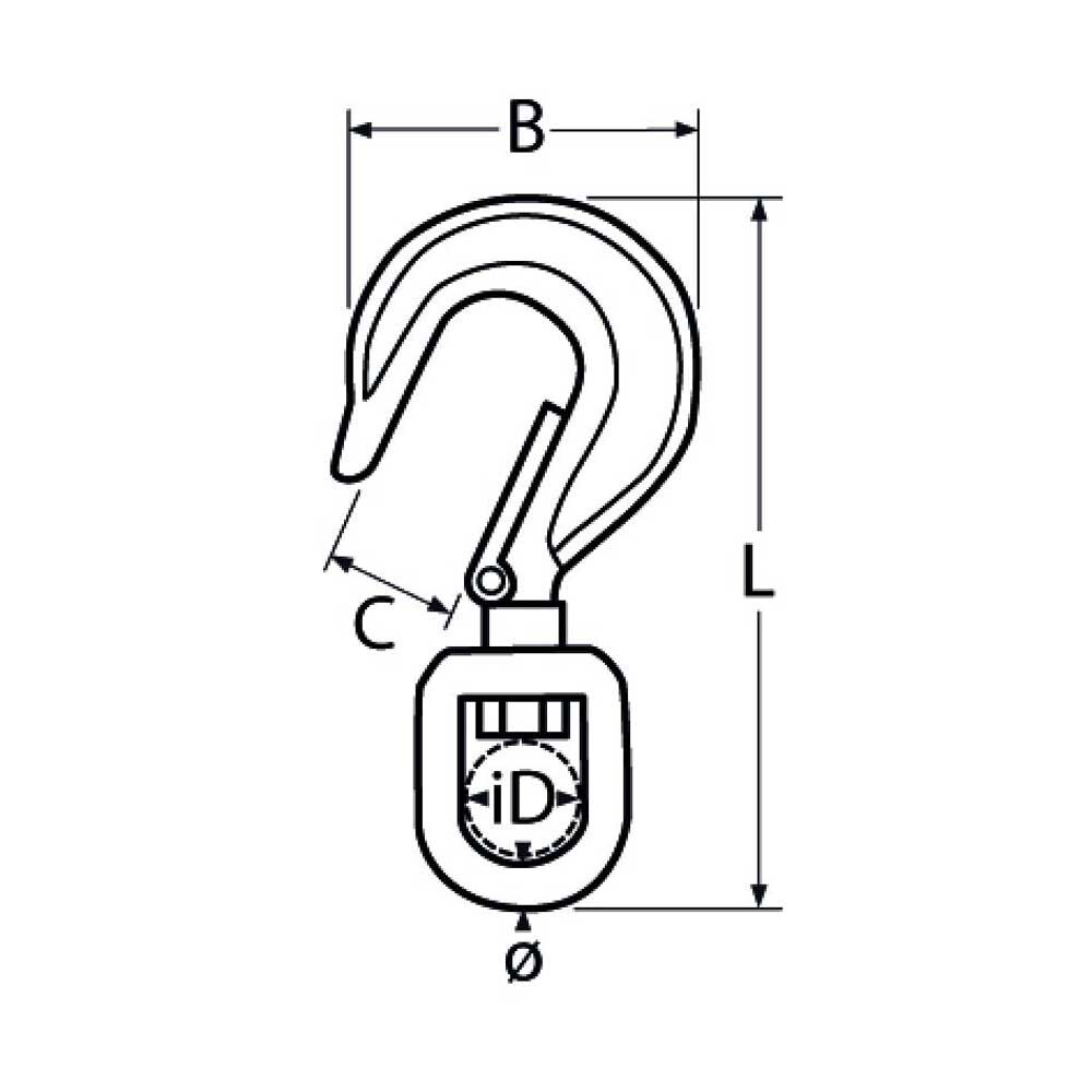 TZLasthakenmitWirbel Lasthaken mit Wirbel / 147 - 193mm, Edelstahl A4 - AISI 316