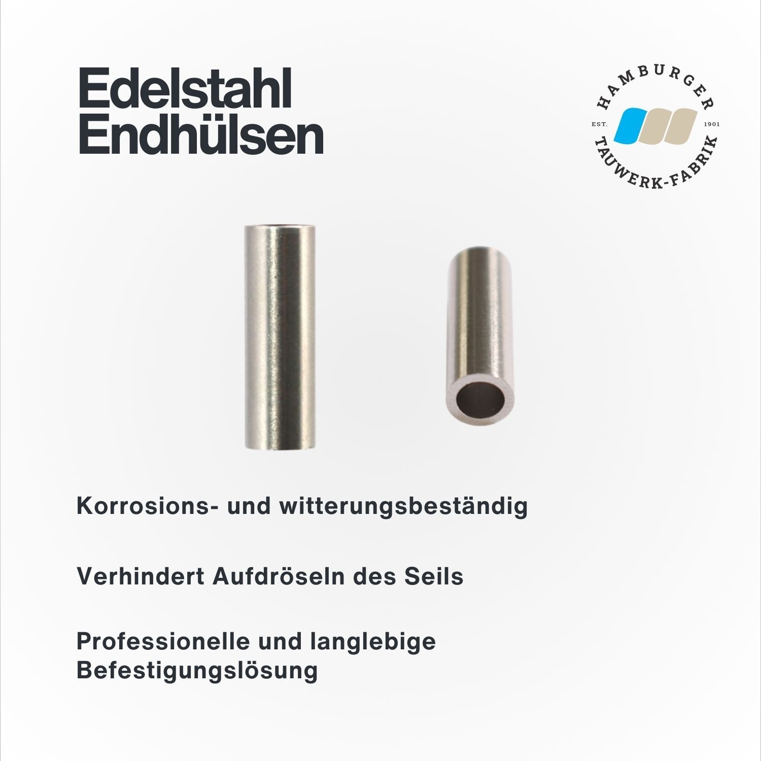 Edelstahl Endhülse / Stophülse für 2,0 - 4,0mm Drahtseil Edelstahl Endhülse / Stophülse für 2,0 - 4,0mm Drahtseil