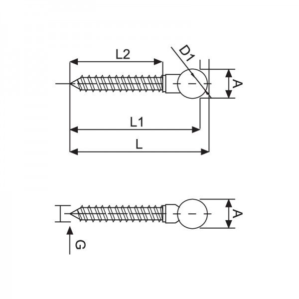 Edelstahl-Kugelkopf mit Holzgewinde / 4mm Spanner