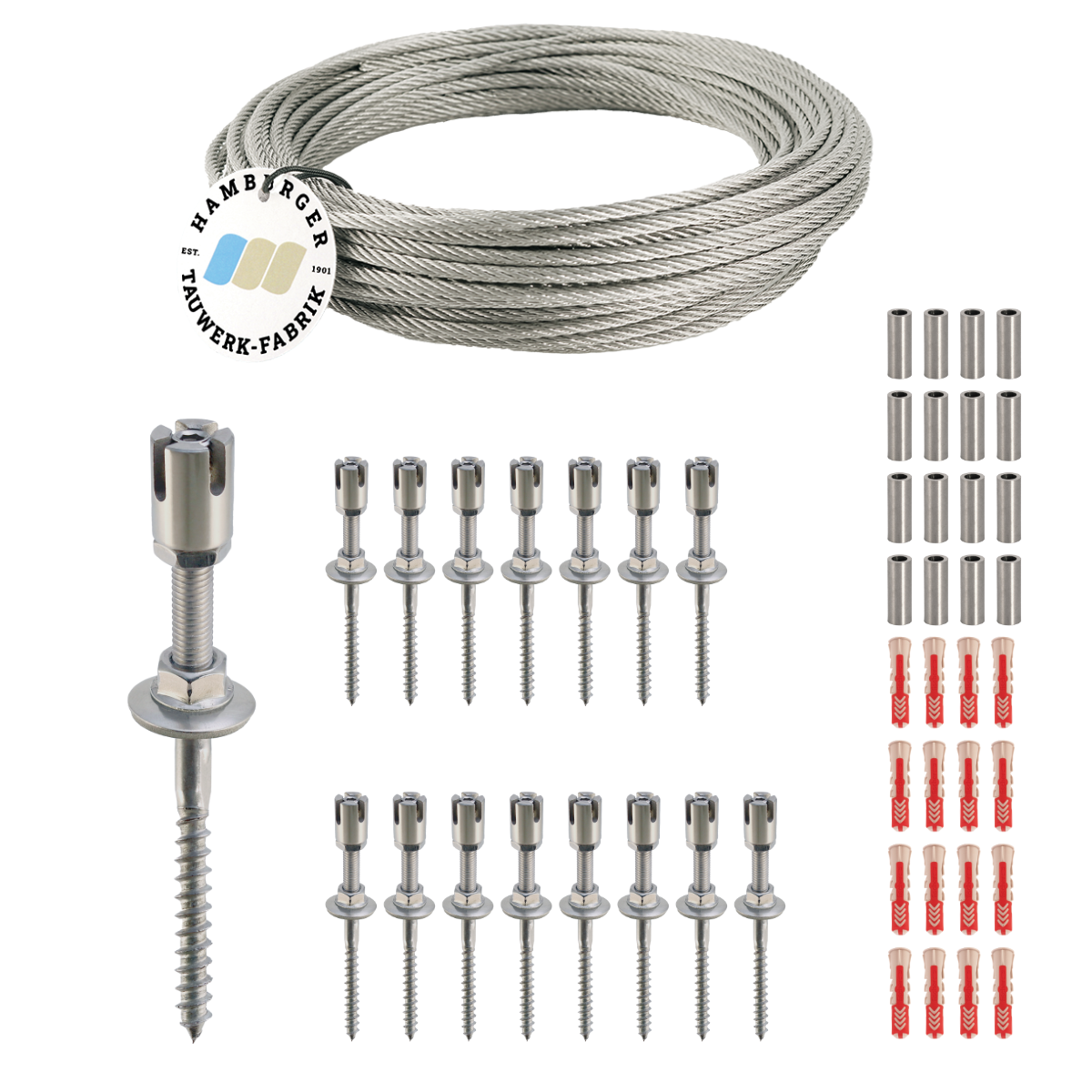 Ranksystem 50mm Bausatz / 16 Wandhalter / 30m Drahtseil Ranksystem 50mm Bausatz / 16 Wandhalter / 30m Drahtseil