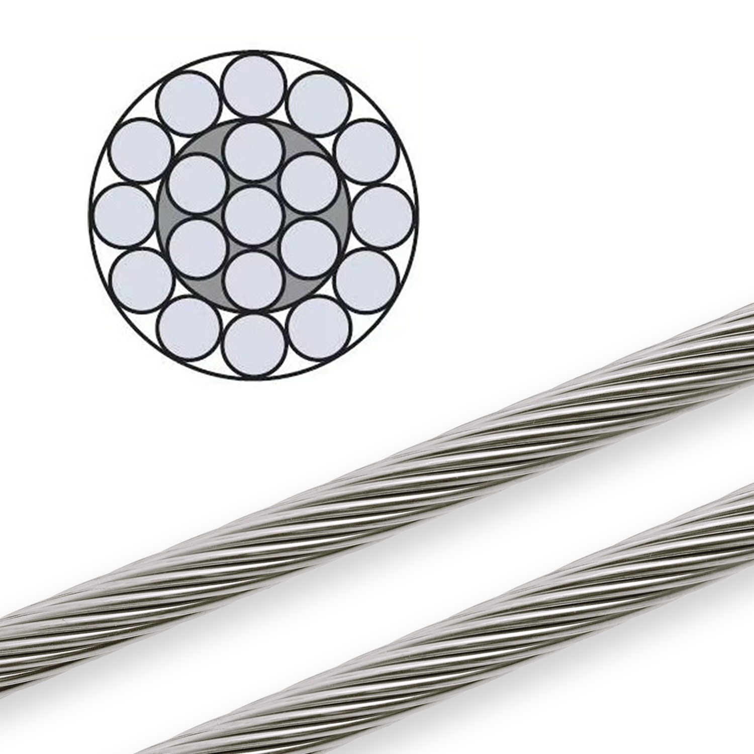 Edelstahl Drahtseil 1x19 steif / 1,0mm - 12mm ø Edelstahl Drahtseil 1x19 steif / 1,0mm - 12mm ø