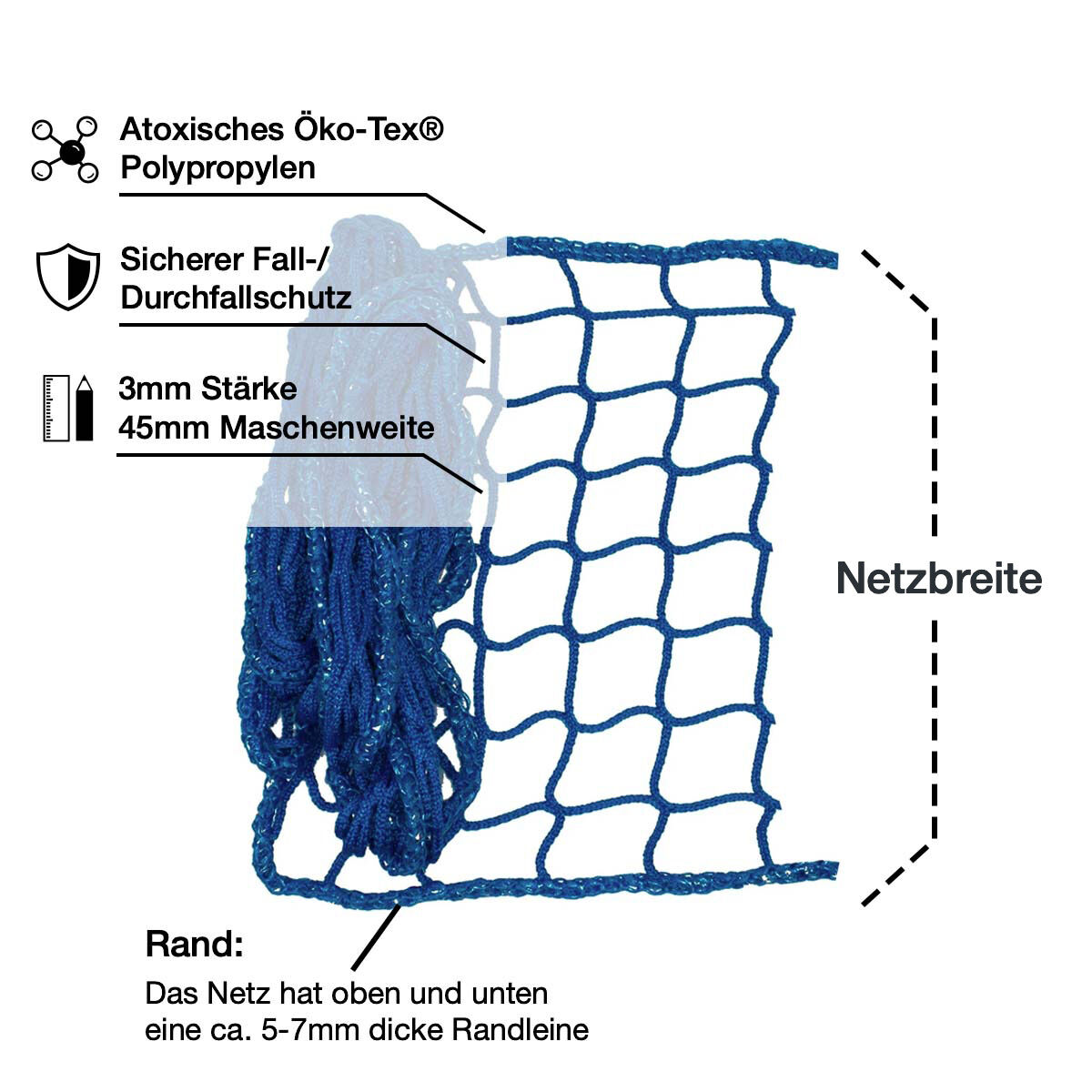 Universal Netz / Maschenweite 45mm / Breite 1,0mtr. / Blau | Hamburger Tauwerk Fabrik – Beste Qualität seit 1901. Jetzt online kaufen