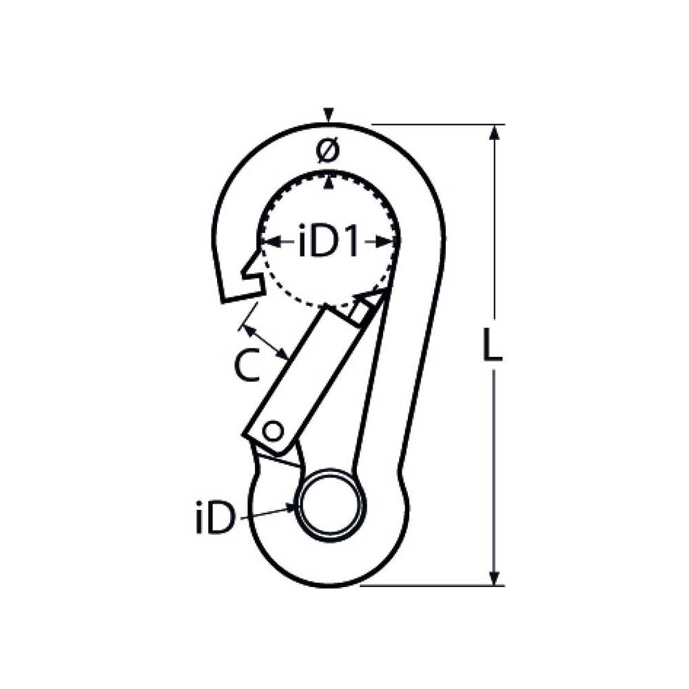 TZKarabinerhakenmitKausch Karabinerhaken mit Kausch 4,0 - 12mm, Edelstahl A4 - AISI 316