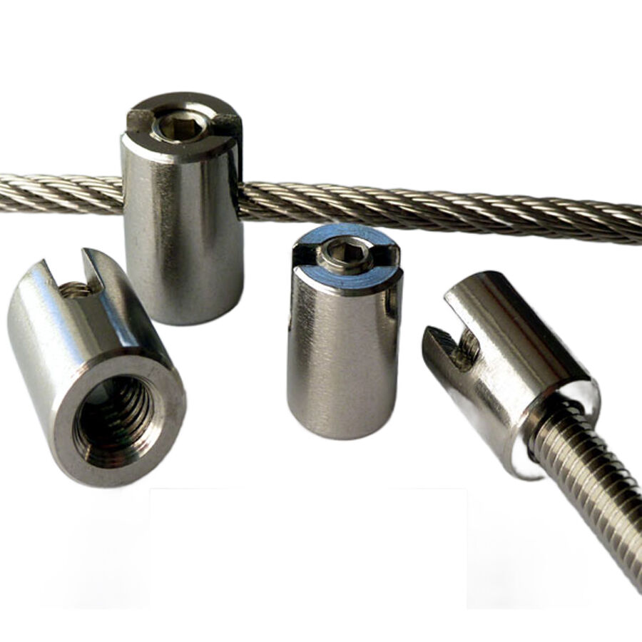 Edelstahl Anschraubklemme / Klemmkopf für 2-6mm Drahtseil Edelstahl Anschraubklemme / Klemmkopf für 2-6mm Drahtseil