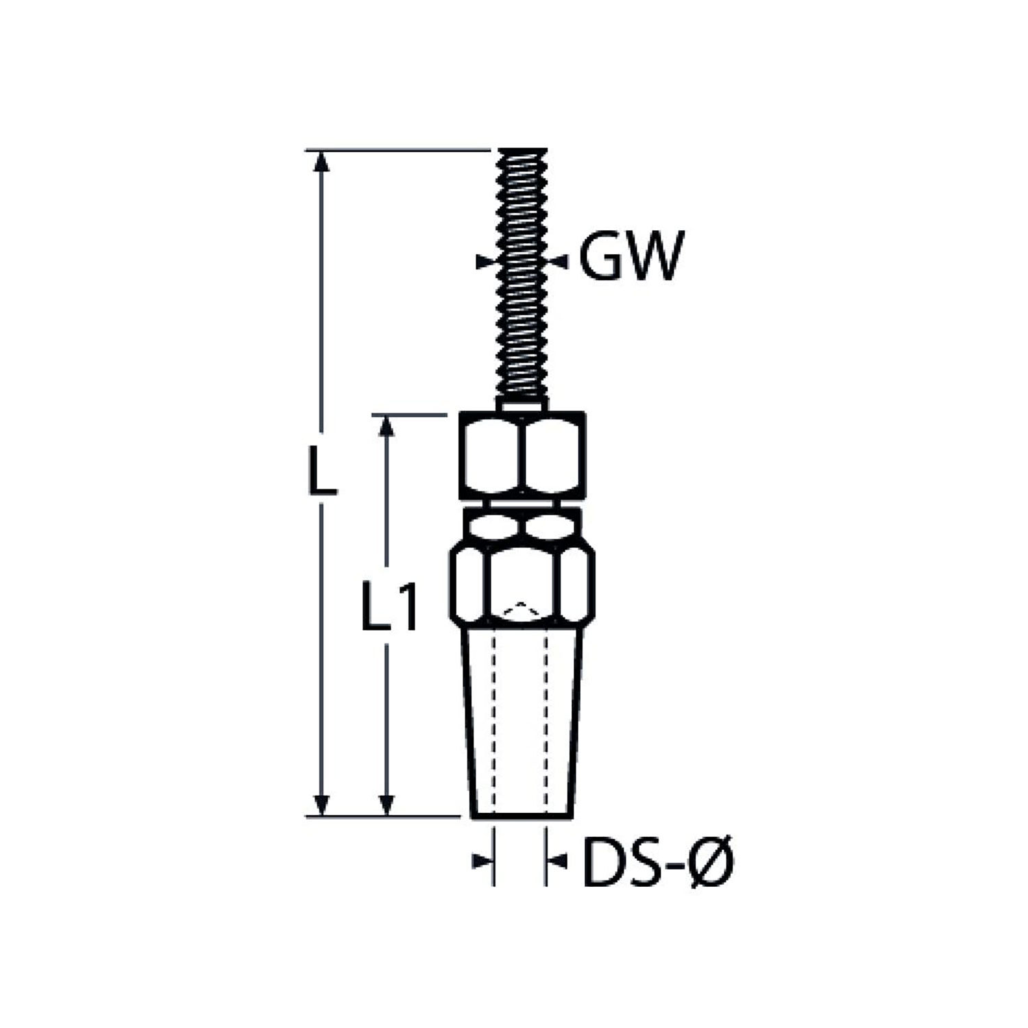 DIY Assembly - Threaded Terminal for 4.0 - 8.0 mm Wire Rope DIY Assembly - Threaded Terminal for 4.0 - 8.0 mm Wire Rope