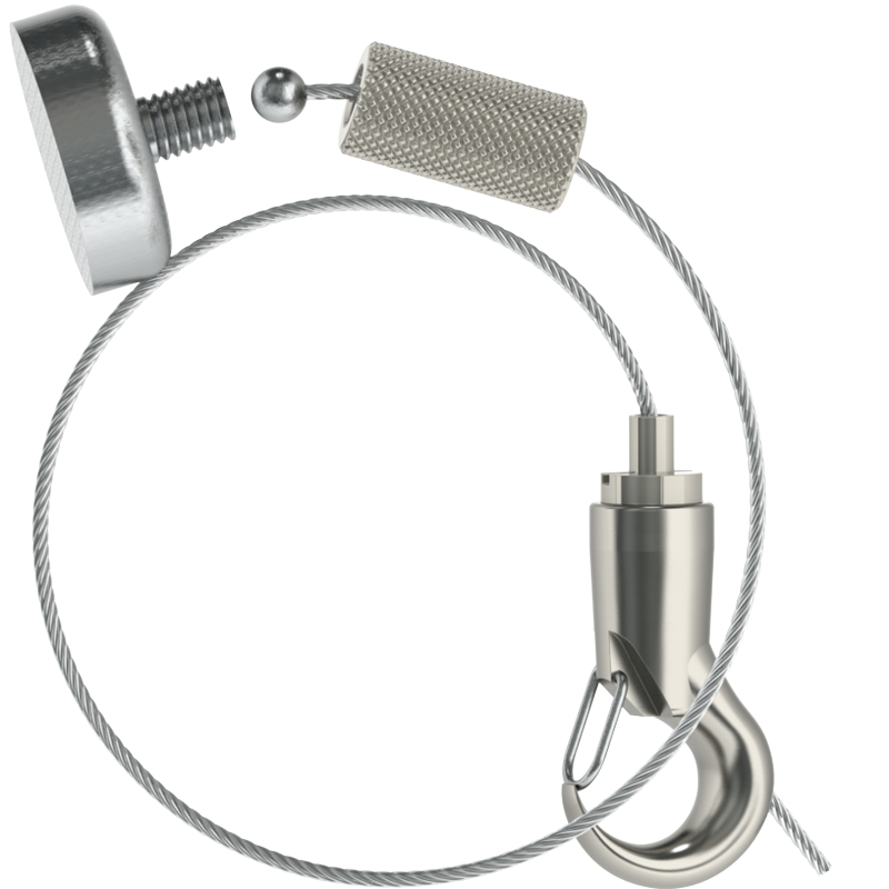 Abhängeset mit Topfmagnet und Haken / Drahtseil ø 1,5mm - Länge 1,50mtr. Abhängeset mit Topfmagnet und Haken / Drahtseil ø 1,5mm - Länge 1,50mtr.