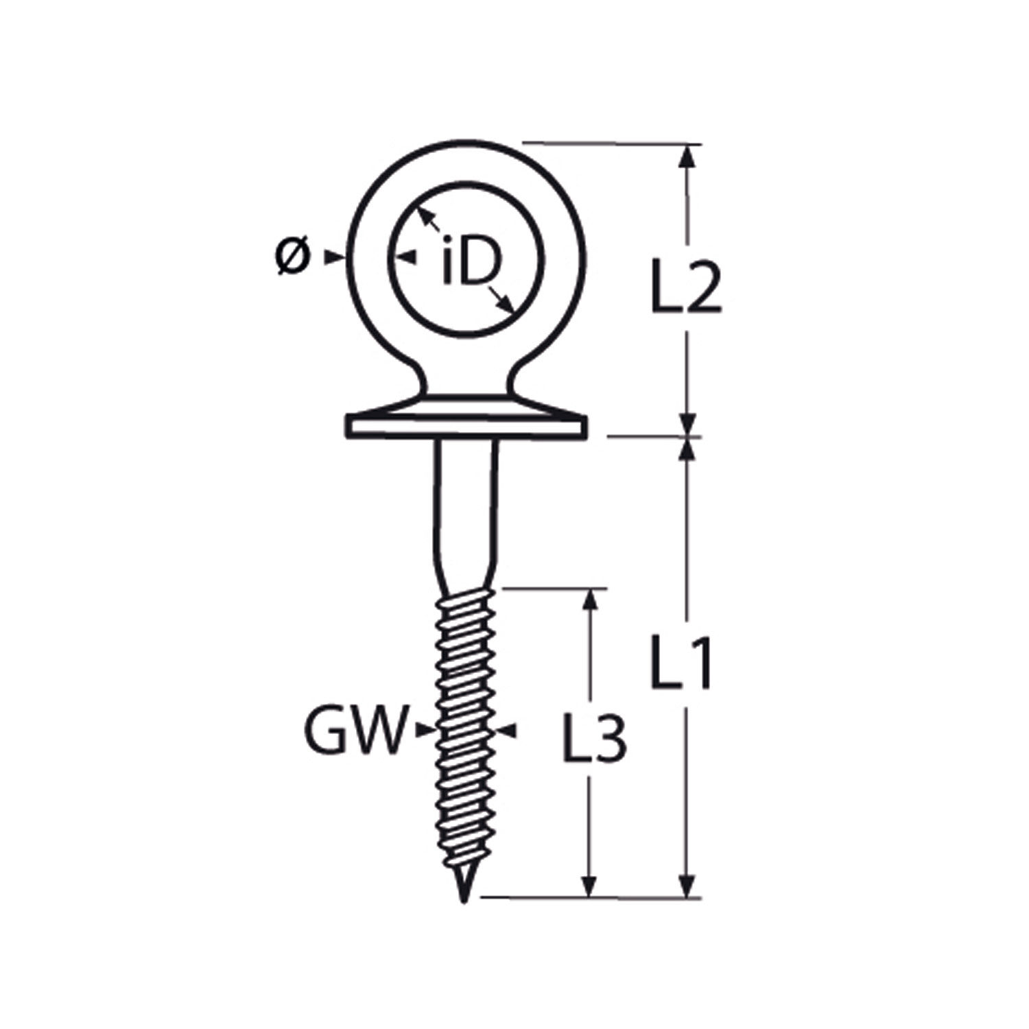 Ringbolzen / Augbolzen mit Kragen und Holzgewinde 6 - 12mm, Edelstahl A4 - AISI 316 Ringbolzen / Augbolzen mit Kragen und Holzgewinde 6 - 12mm, Edelstahl A4 - AISI 316
