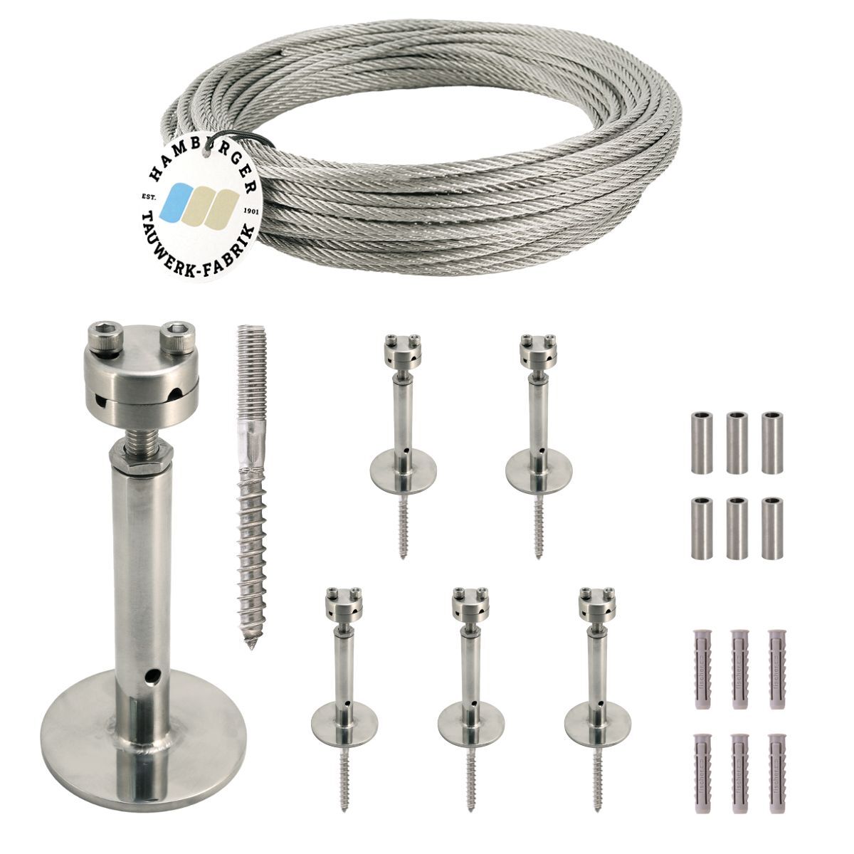 Ranksystem Exklusive 130mm Bausatz / 6 Wandhalter / 10,5m Drahtseil Ranksystem Exklusive 130mm Bausatz / 6 Wandhalter / 10,5m Drahtseil