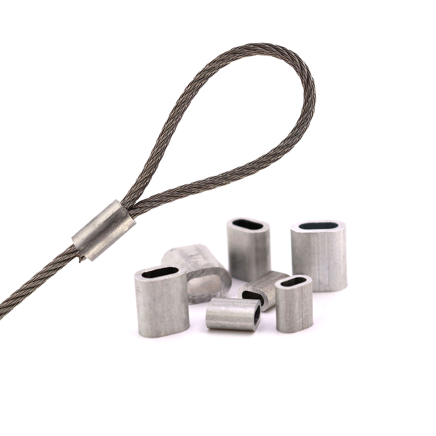 Aluminium Pressklemmen für 1,0 - 10mm Drahtseil Aluminium Pressklemmen für 1,0 - 10mm Drahtseil