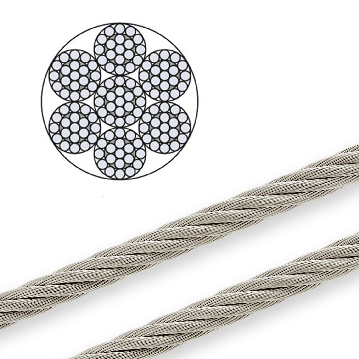 Edelstahl Drahtseil 7x19 weich / 1,5mm - 16mm ø