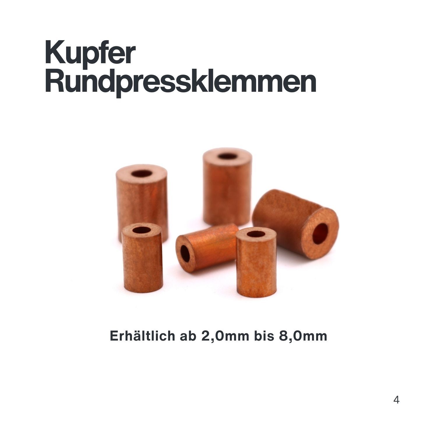 Kupfer Rund-Pressklemmen für 1,5 - 8mm Drahtseil