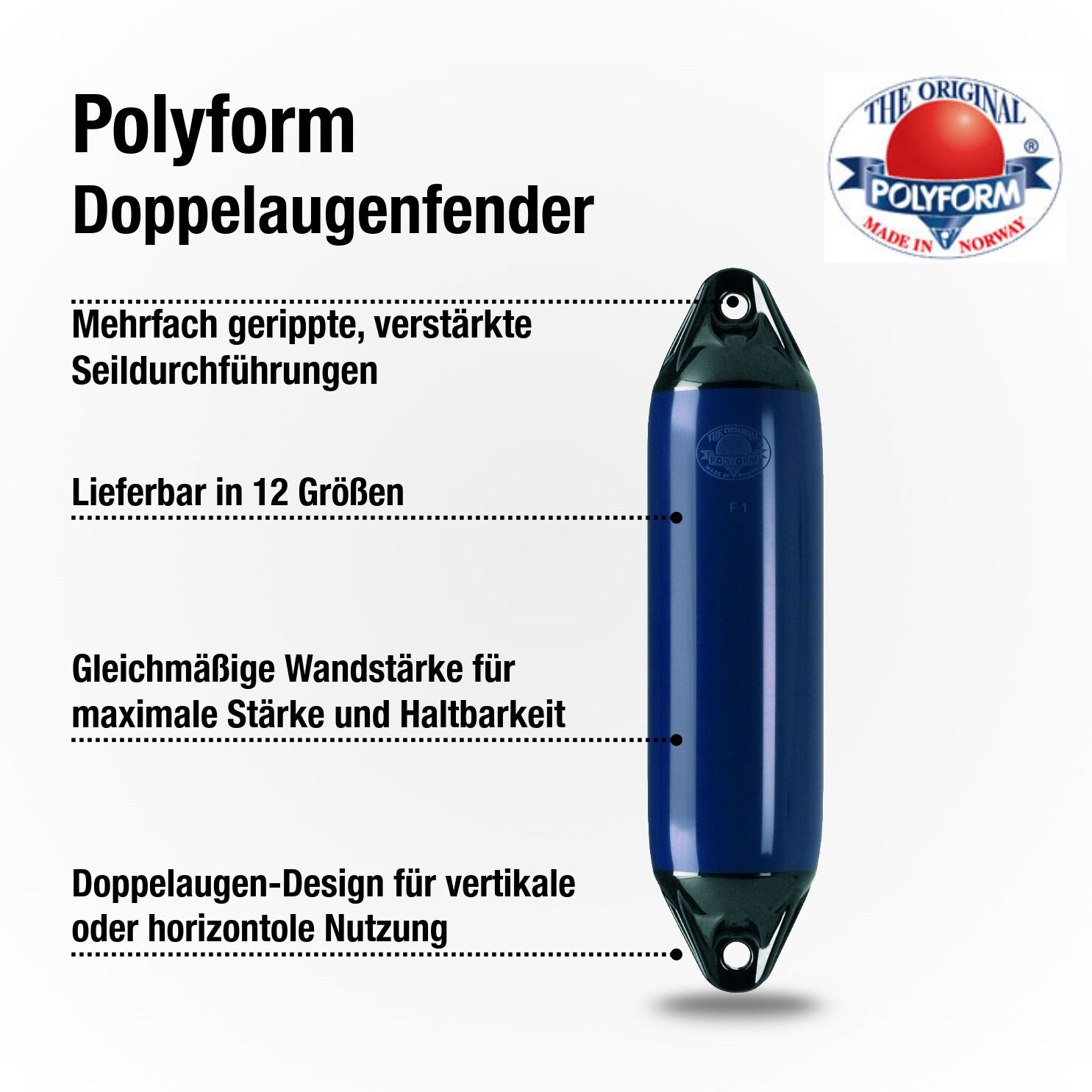 Polyform Fender Typ F3 / 745mm x 220mm / Blau | Hamburger Tauwerk Fabrik – Beste Qualität seit 1901. Jetzt online kaufen