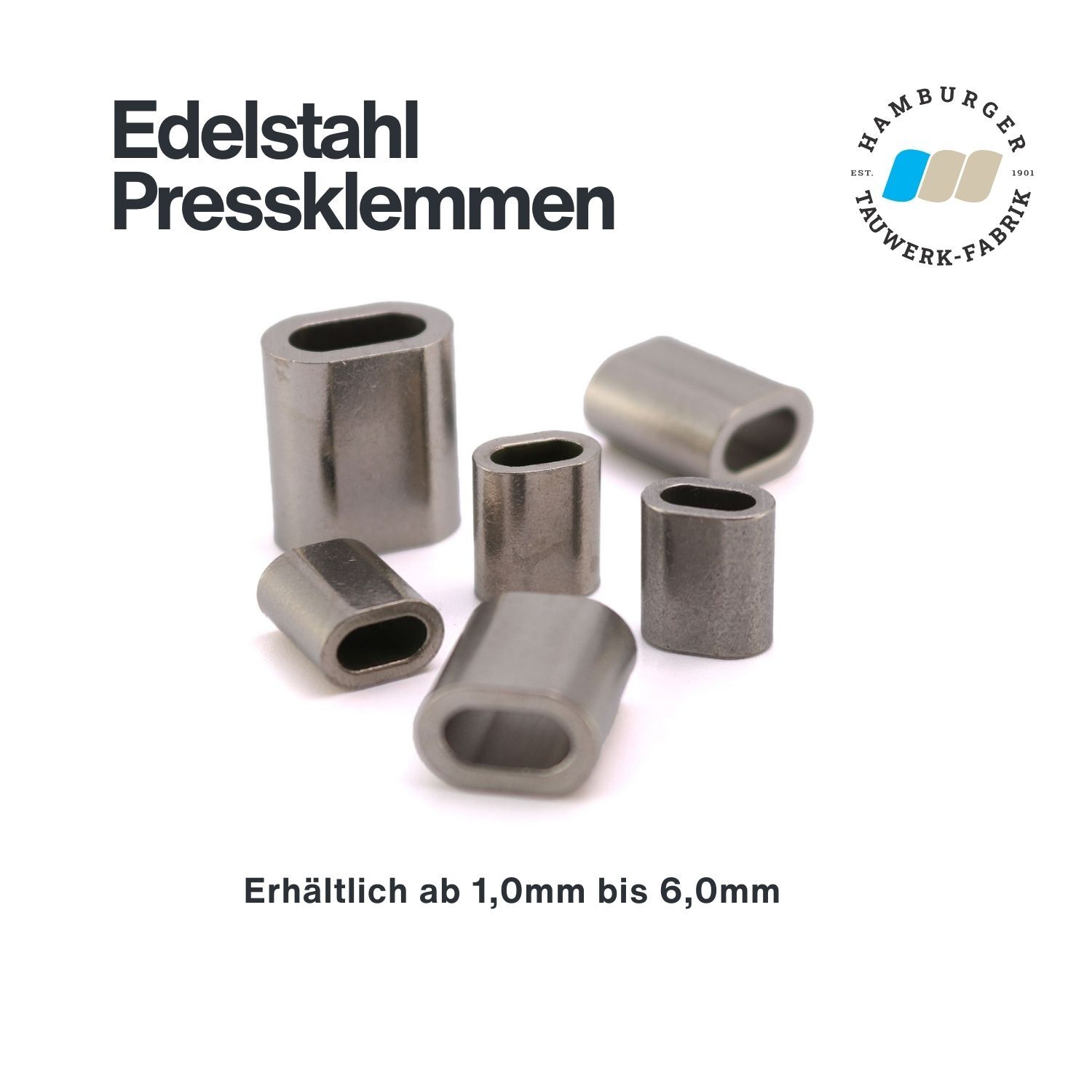 Edelstahl Pressklemmen V4A für 1,0 - 6mm Drahtseil
